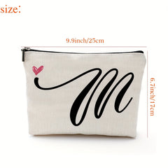 Waterproof Cosmetic Bag with Letter Print and Zippered Closure