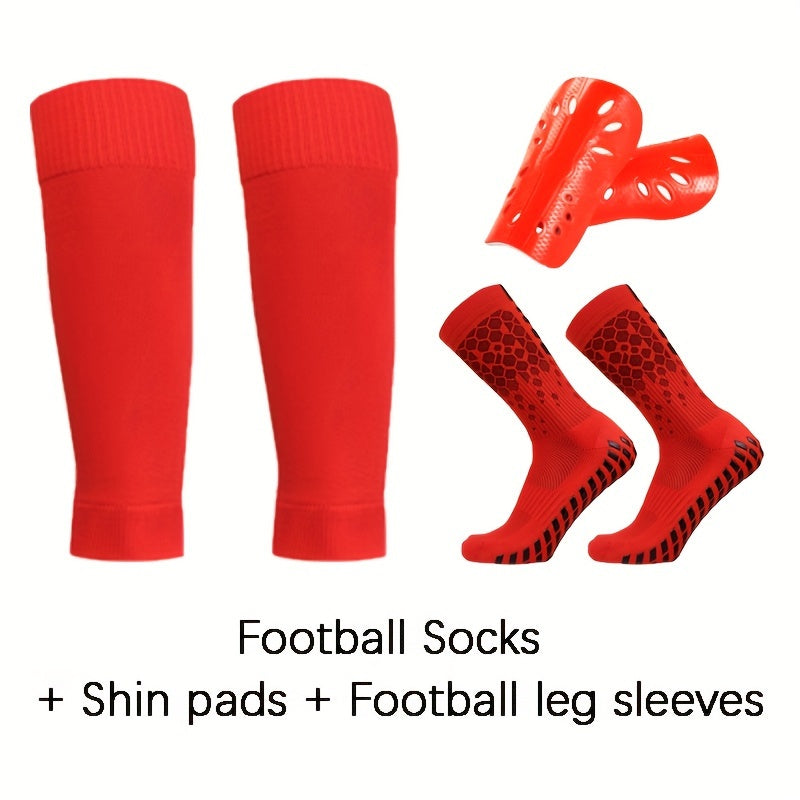3 Pairs Set Calf Sleeves & Shine Guards & Crew Socks For Football