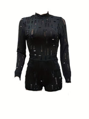 Long Sleeve High Neck T Shirt & Shorts Set