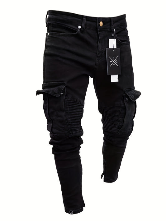 Men's Skinny Fit Cargo Pants with Flap Pocket