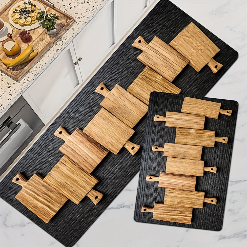 Wood Plank Pattern Rug Kitchen Print Floor Mat Washable Rectangular Carpet
