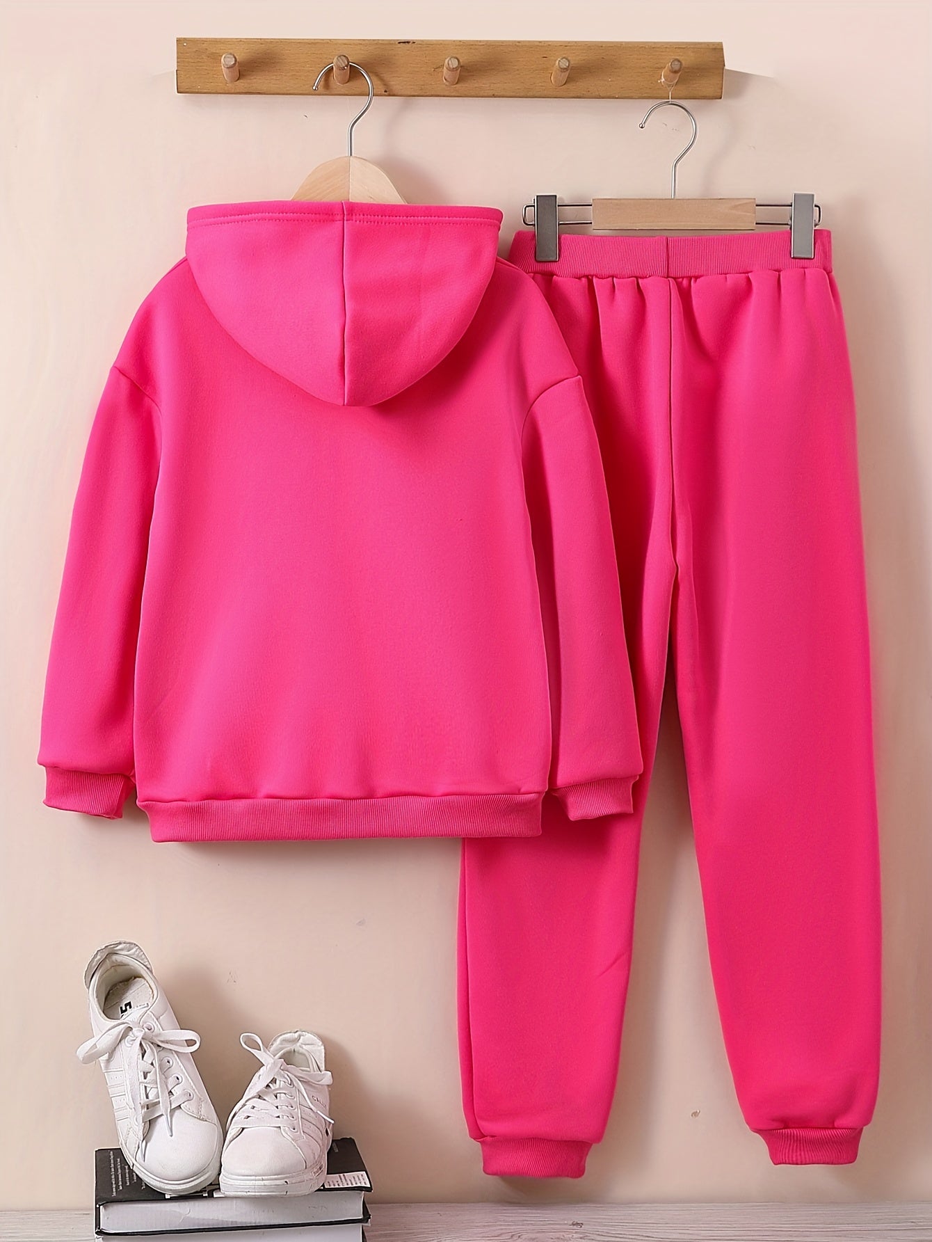 2Pcs Girls Fleece Sports Hoodie And Pant Suit Set