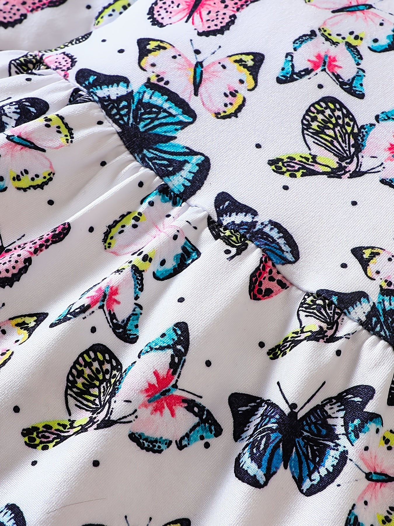 Colorful Butterfly Printed Long Sleeve Flying Sleeve Dress for Baby Girls