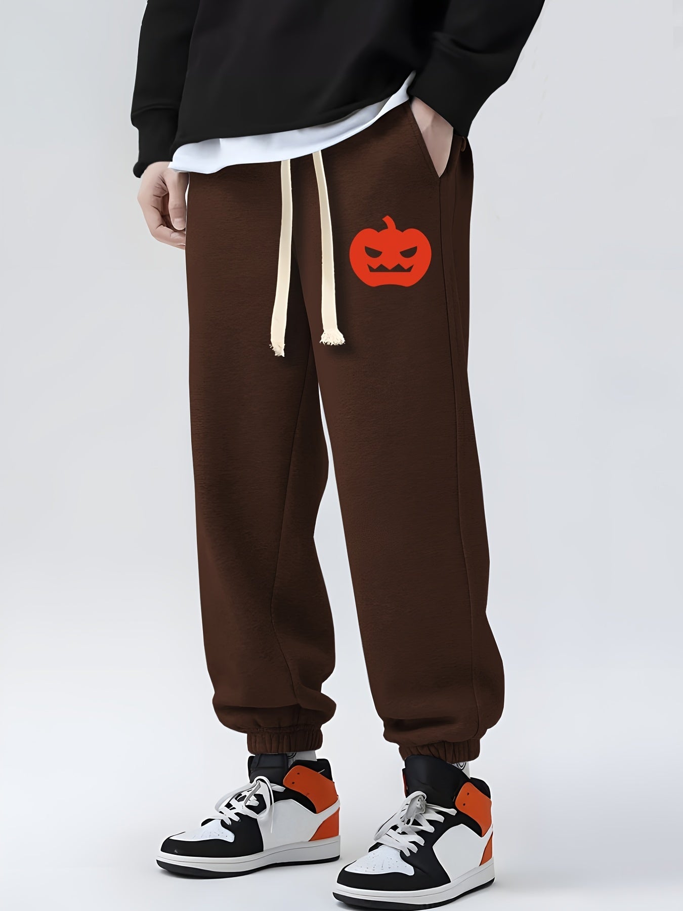 Pumpkin Print Drawstring Sweatpants for Men
