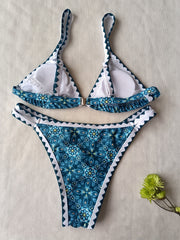 Floral Print Bikini Set Back Buckle Cut Out High Cut 2 Piece Swimsuit