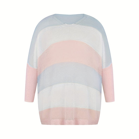  Colorblock Semi Sheer Round Neck Sweater