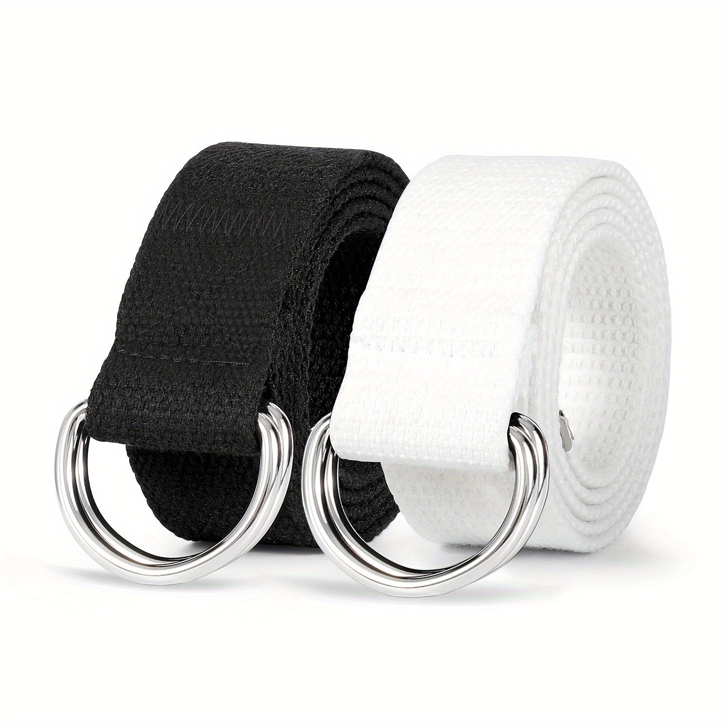 2pcs Women's D Ring Canvas Belts Silver Buckles Webbing Belts