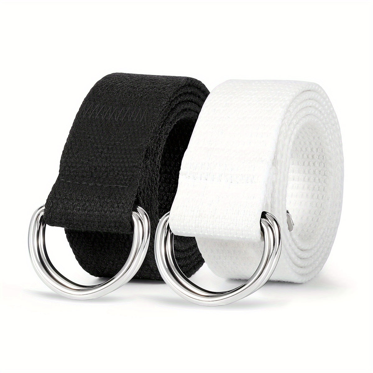 2pcs Women's D Ring Canvas Belts Silver Buckles Webbing Belts