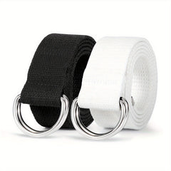 2pcs Women's D Ring Canvas Belts Silver Buckles Webbing Belts
