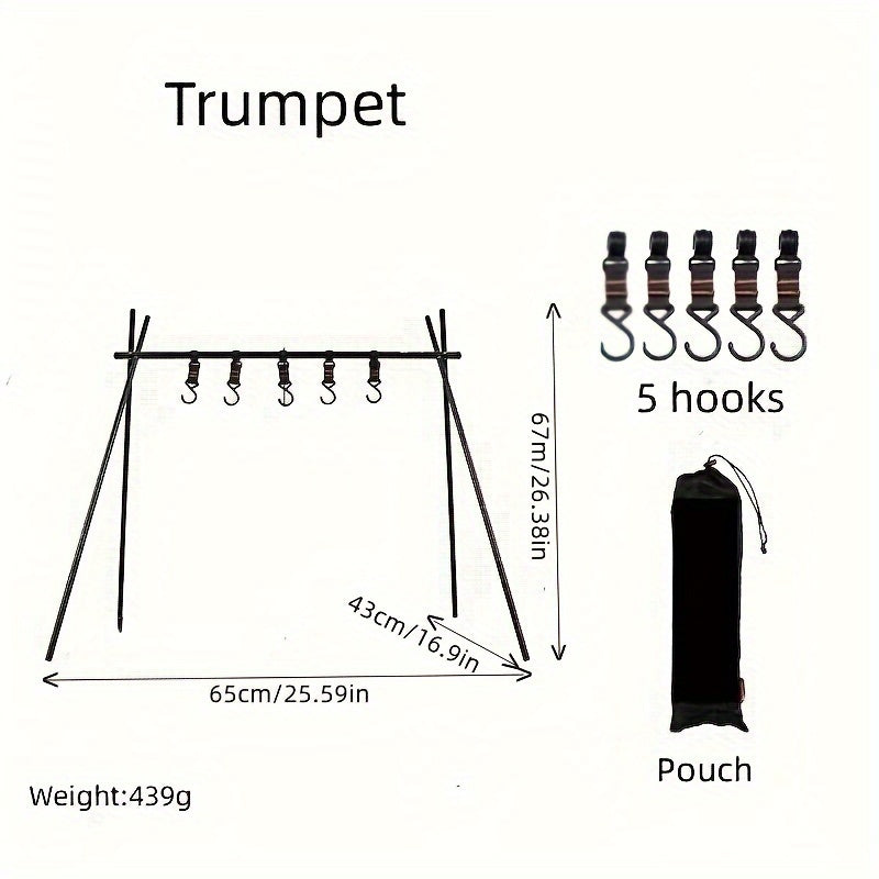 Foldable Camping Storage Rack with Hooks and Pouch