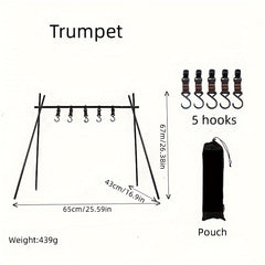 Foldable Camping Storage Rack with Hooks and Pouch