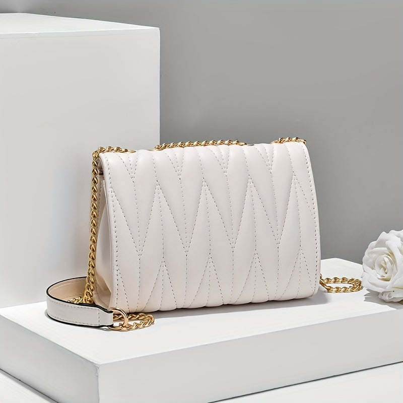 Quilted Chain Crossbody Bag Turn Lock Shoulder Bag Small Purses