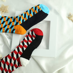 Men's Cartoon Geometric Crew Socks 2 Pairs
