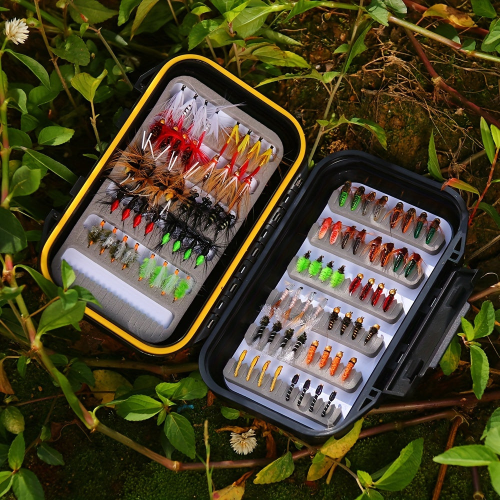 88pcs Trout Fishing Flies Dry Wet Nymph Midge Larvae Set with Fly Box