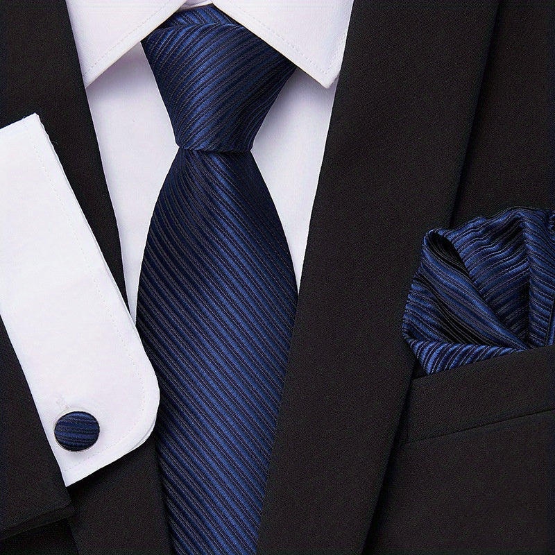 3pcs Mens Satin Necktie & Pocket Square Set Wedding Business Tie & Handker