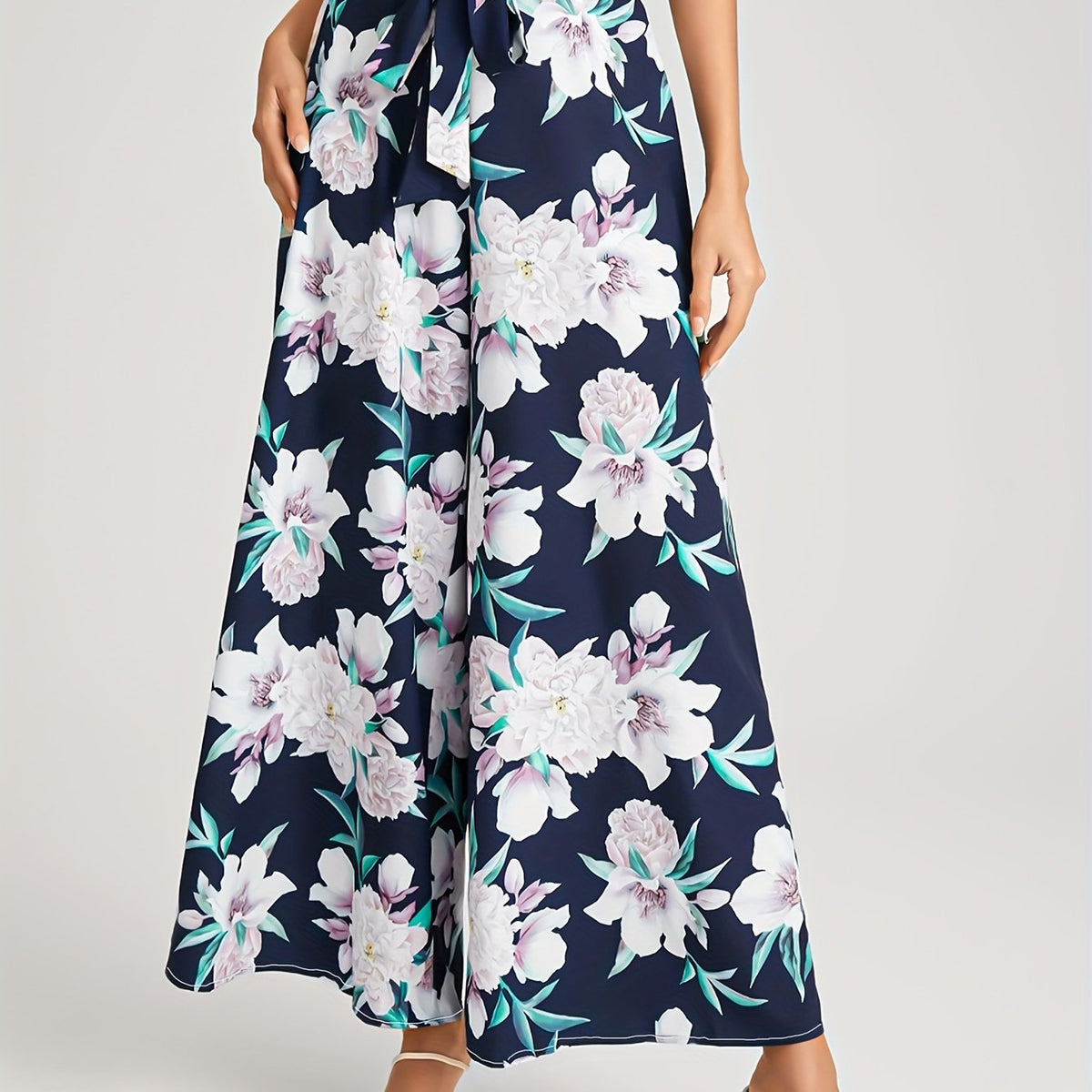  Floral Print High Rise Wide Leg Trousers