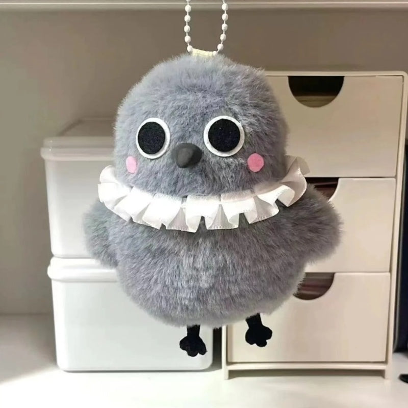 5pcs 12cm Gray Powder Blusher Small Crow Plush Toys Backpack Hook Key Chain