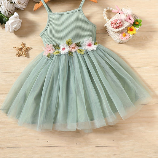 Toddler Girls Floral Embroidered Mesh Princess Cami Dress
