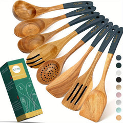 8 Pack Wooden Spoons for Cooking Nonstick Kitchen Utensil Set