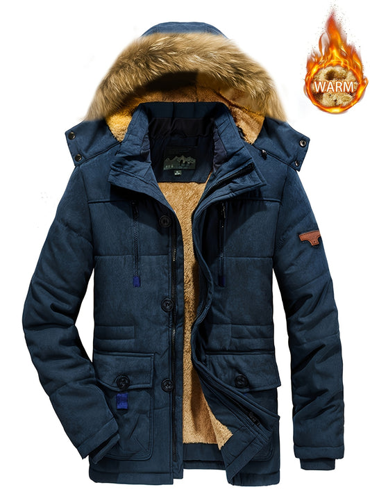 Men's Hooded Fleece Jacket Windproof Warm Retro Style