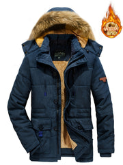 Men's Hooded Fleece Jacket Windproof Warm Retro Style