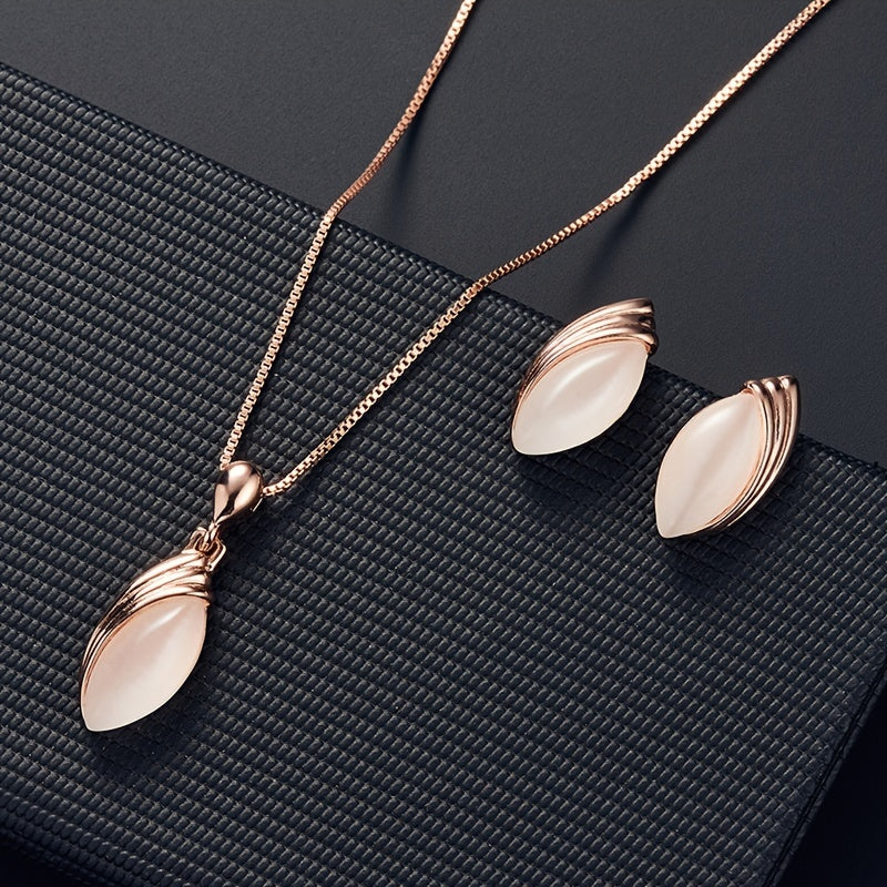 Oval Shape Pendant Necklace & Stud Earrings Set for Women & Girls