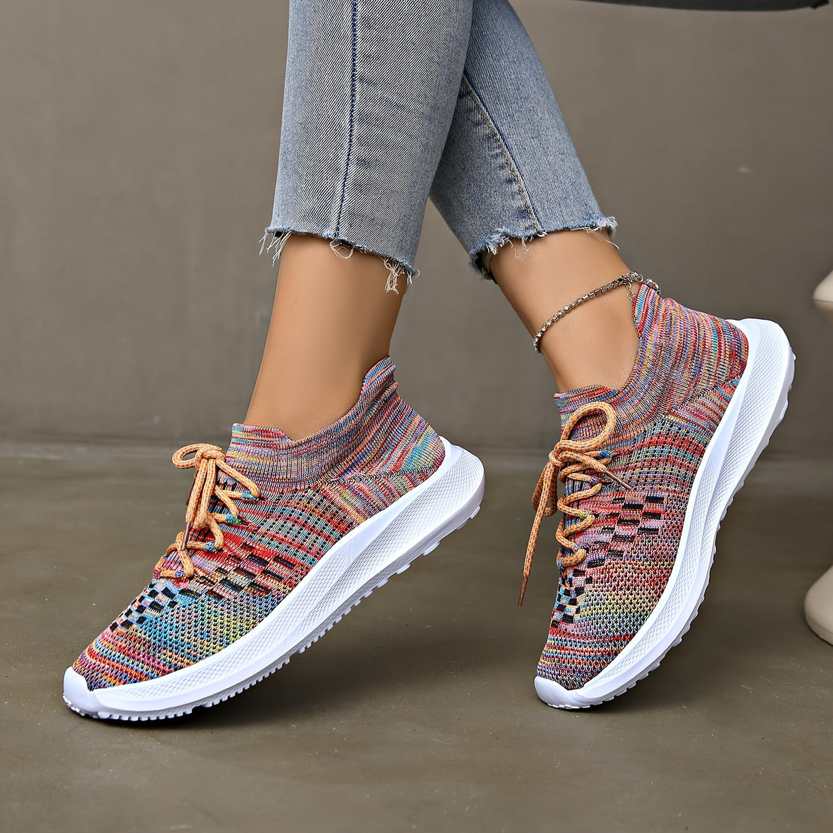 Colorful Mesh Breathable Woven Shoes Lightweight Running Shoes
