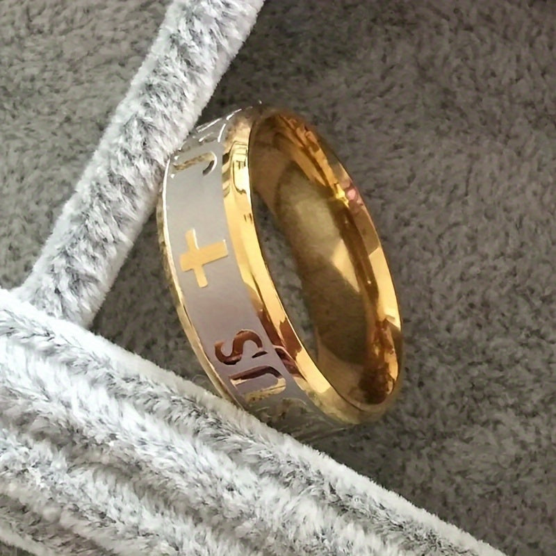 8mm Oblique Edge Letter Wide Face Ring Jesus Stainless Steel Men's Ring