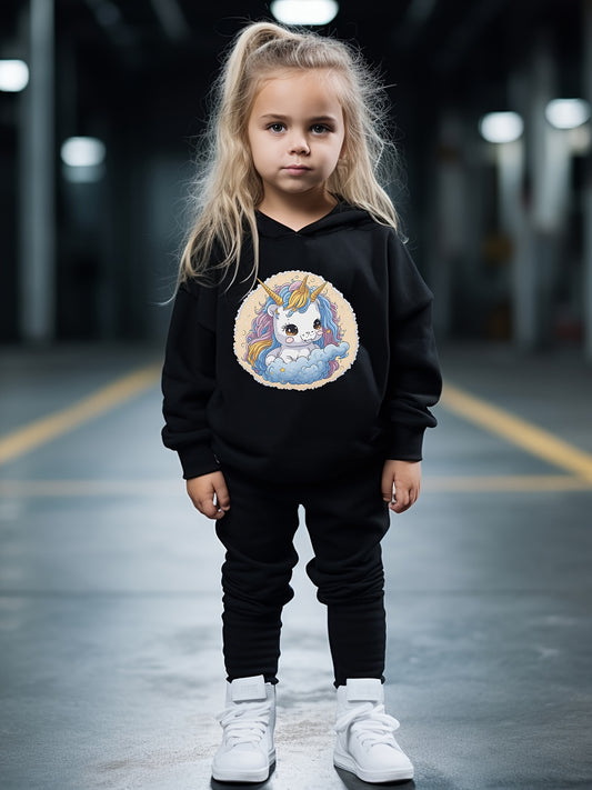 Chubby Unicorn Print Hoodies Pants Set for Kids