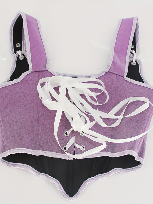 Floral Applique Shaping Tank Top Lace Up Tummy Control Slimmer Top