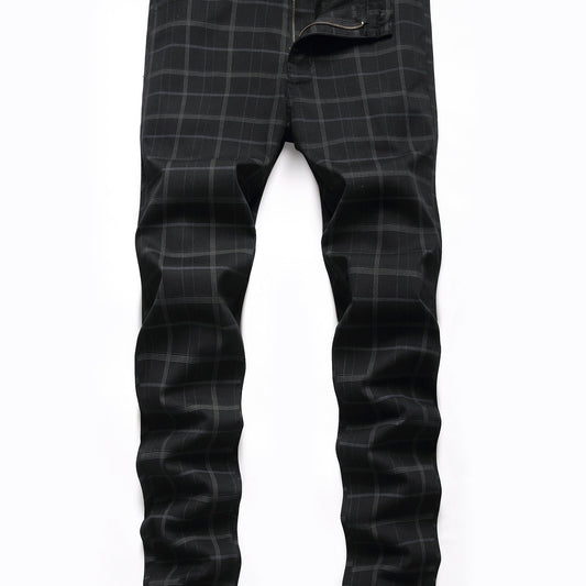 Men s Slim Fit Plaid & Striped Slacks Vintage Style Stretch Dress