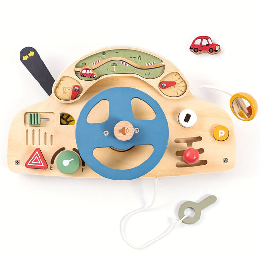 Wooden Steering Wheel Toy for Kids - Educational Pretend Play Game