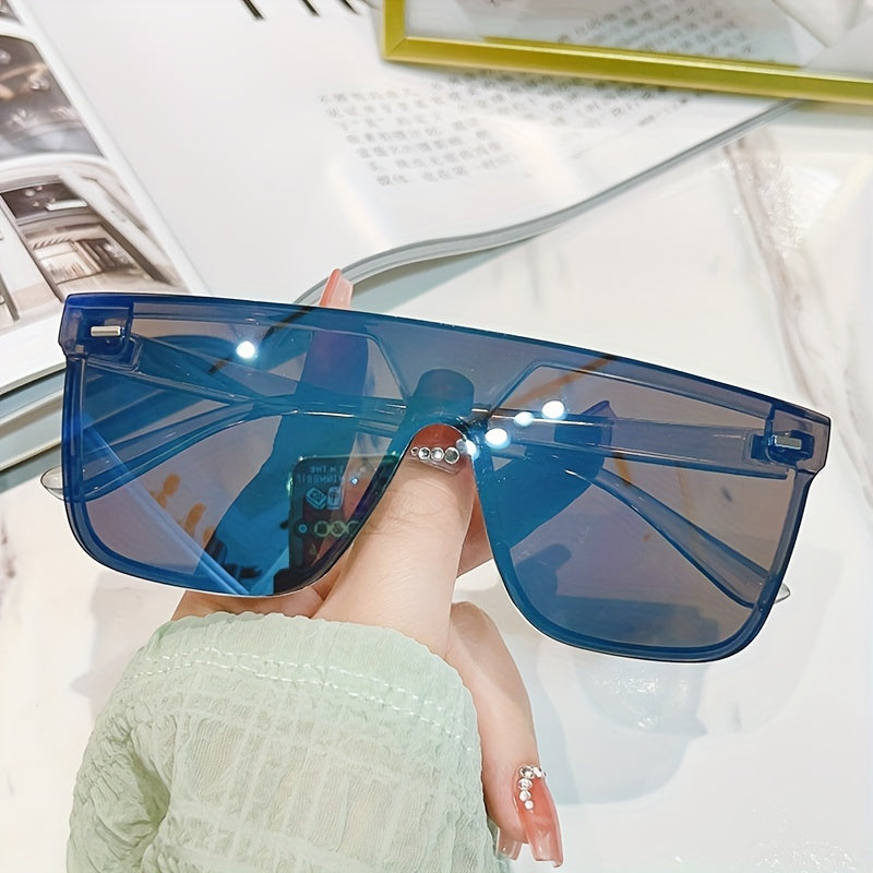 Square One piece Sunglasses Rivet Decor Anti Glare UV400