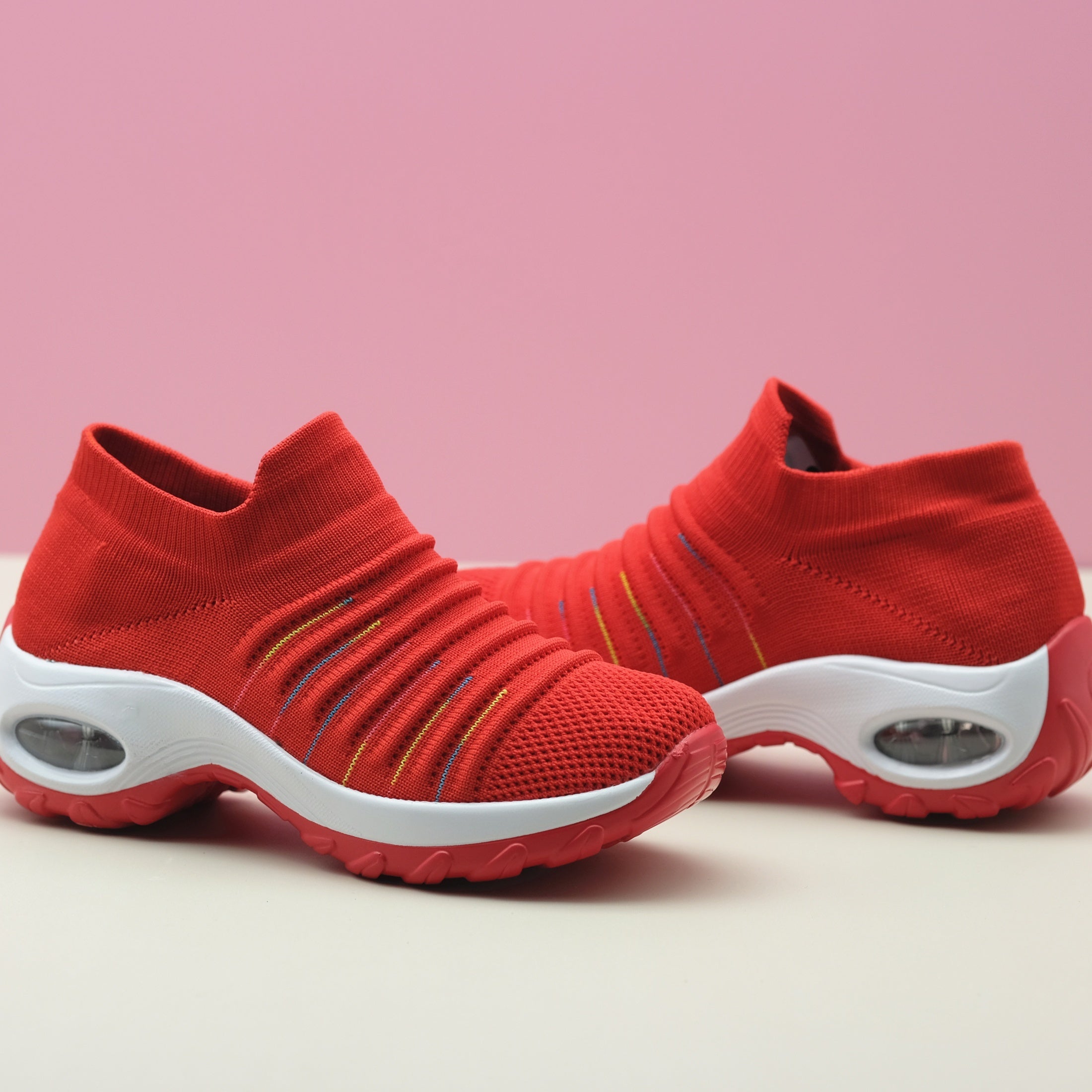 Women's Breathable Knit Chunky Sneakers Slip On Outdoor Shoes