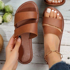 Women's Double Strap Slide Sandals Lightweight Open Toe Slip On Shoes