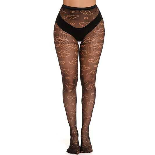  Heart Pattern Fishnet Stockings