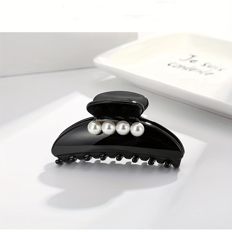 Faux Pearl Hair Claw Glossy Style Non-slip Ponytail Holder Women Girls Hair Claw