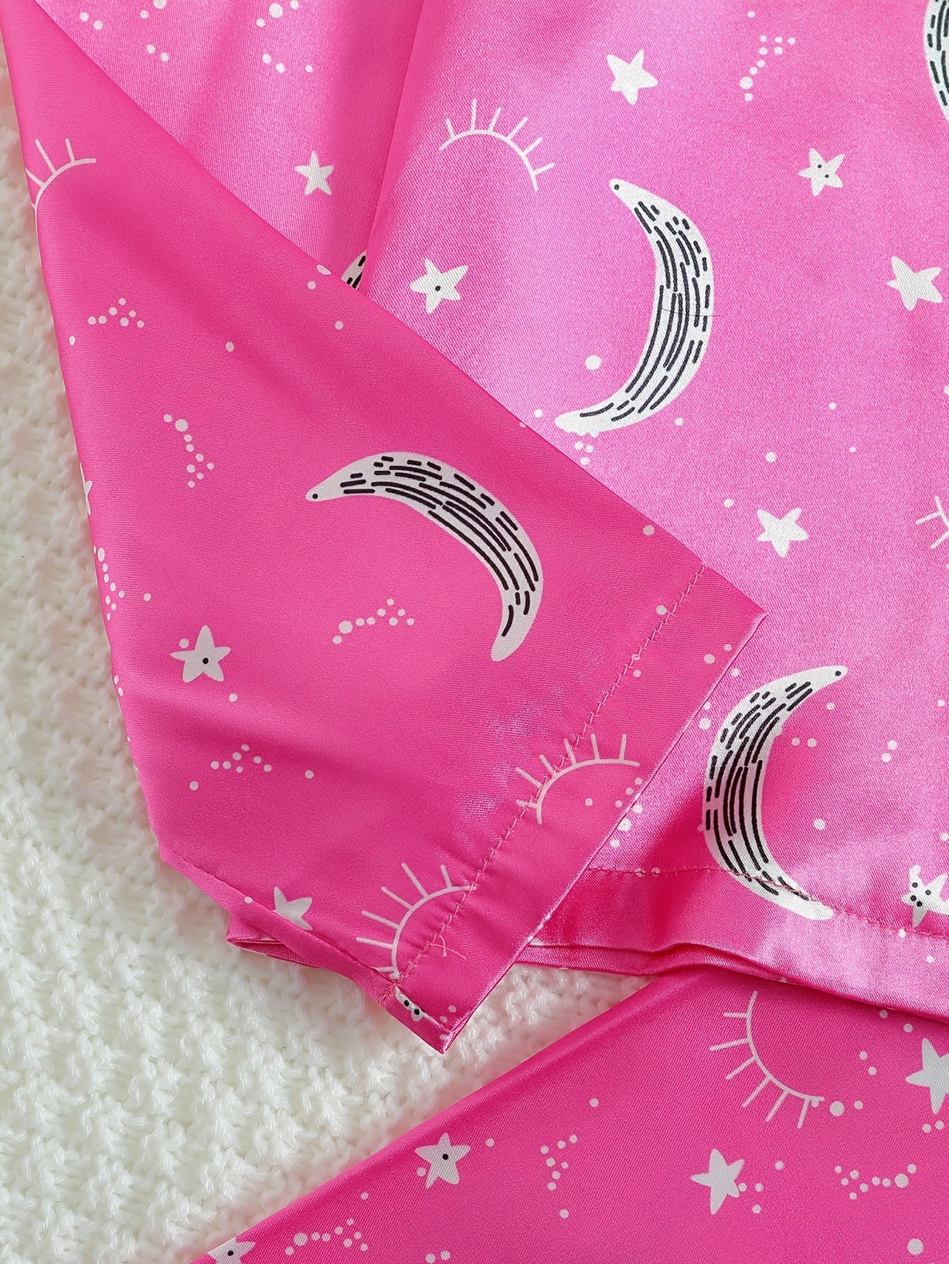 3pc Moon Pattern Satin Pajamas Set Comfy Lounge Wear