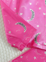 3pc Moon Pattern Satin Pajamas Set Comfy Lounge Wear