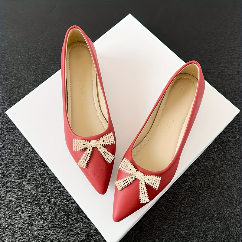 Metallic Bowknot Decor Slip On Low Heel Shoes