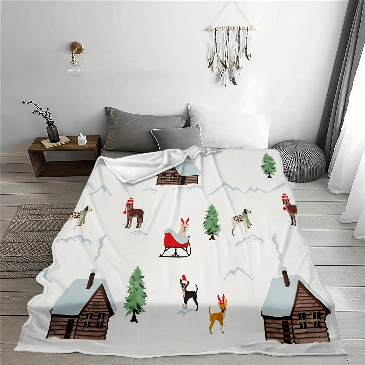 Christmas Snow Pattern Soft Throw Blanket for Sofa and Bed