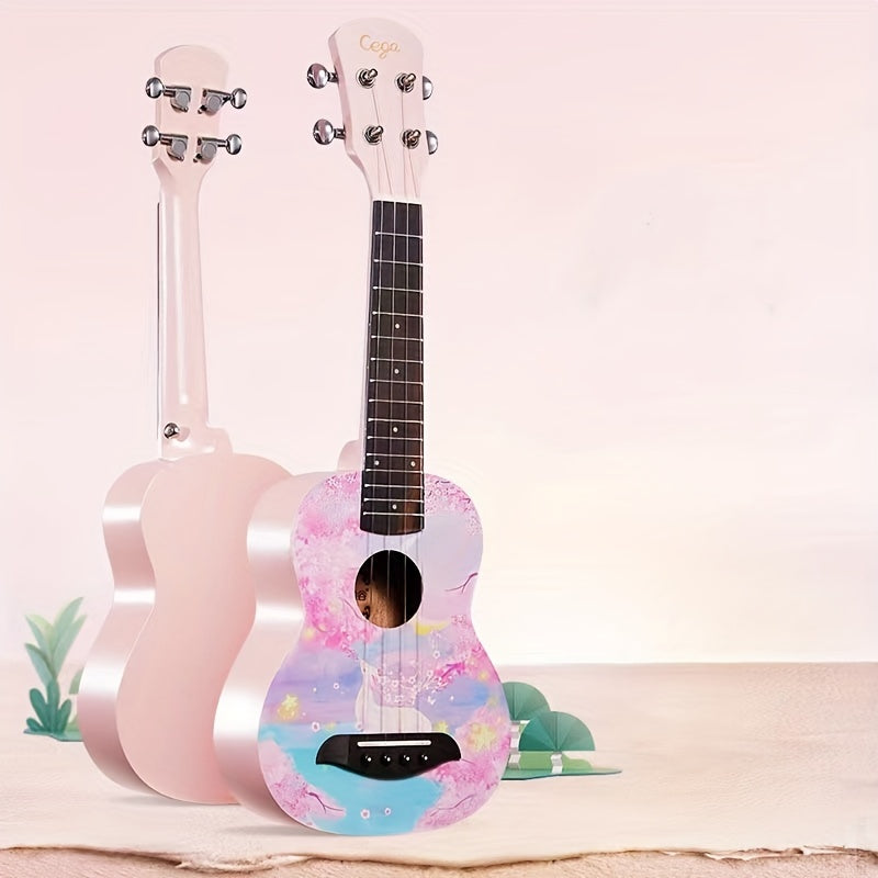 Ukulele Peach Flower Wood Painted, 2 Styles