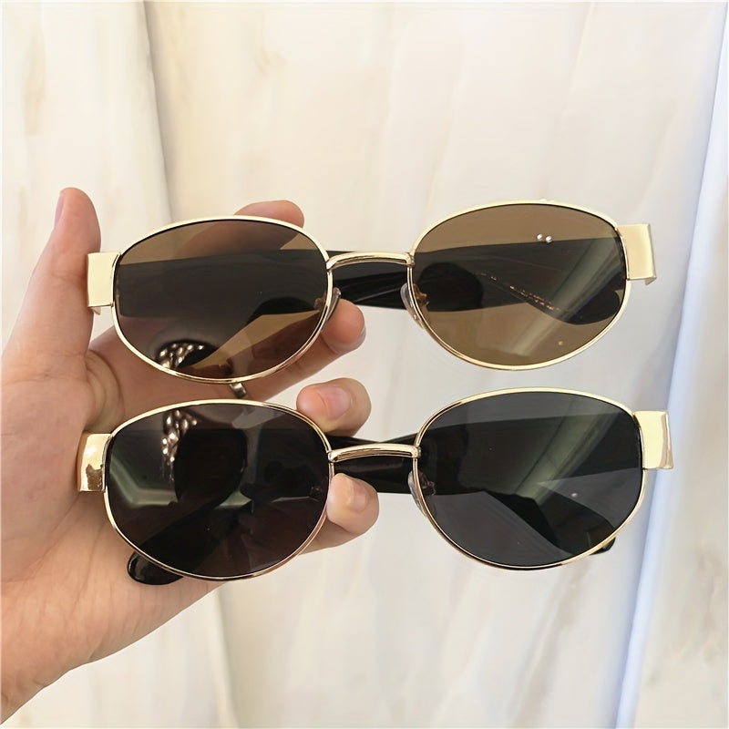 Y2K Oval Frame Sunglasses Tinted Lens Gothic Hip Hop Style Glasses
