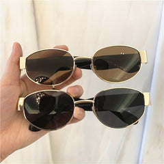 Y2K Oval Frame Sunglasses Tinted Lens Gothic Hip Hop Style Glasses