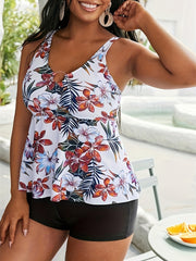  Tropical Print Tankini Set Cami Top & Shorts Swimsuit