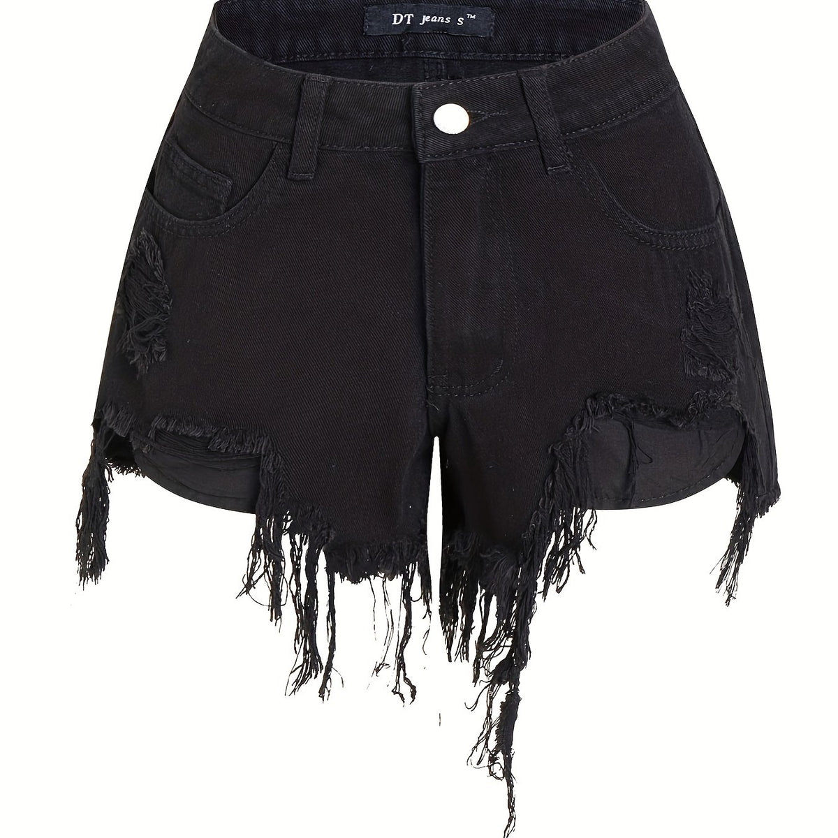  Button Fly Asymmetrical Denim Shorts
