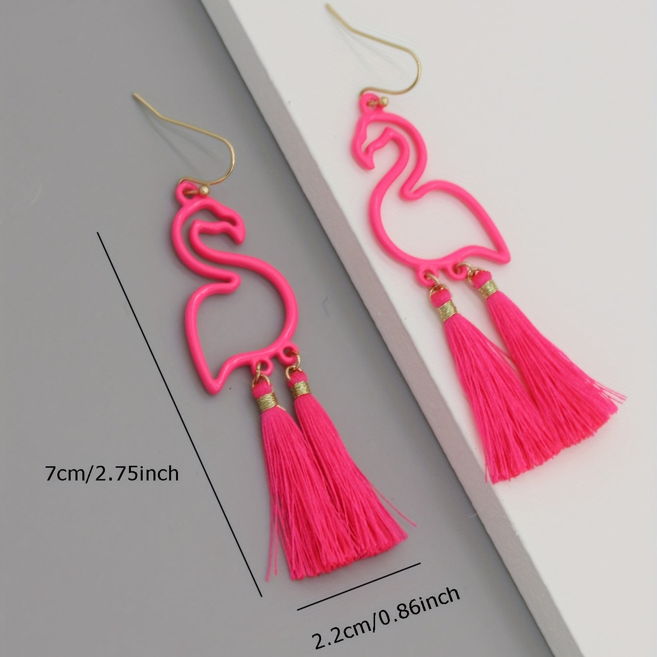 Hot Pink Flamingo Tassel Dangle Earrings Women Party Costume Accessory