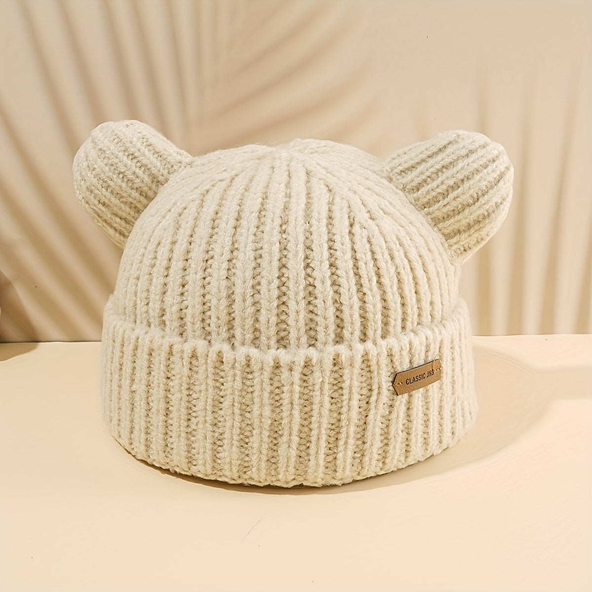 Solid Knit Bear Ears Beanie for Autumn Winter