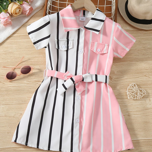 Girls Striped Shirt Dress Kids Summer Clothes