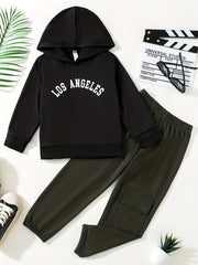LA Boy's Hoodie & Cargo Pants Set Street Style Outfit